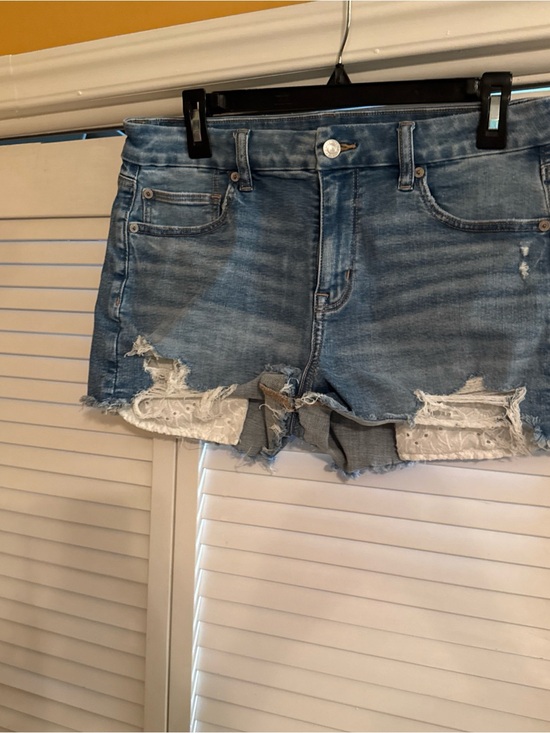 American Eagle Outfitters Pants - American Eagle Outfitters Light Blue Distressed Denim Shorts with White Lace